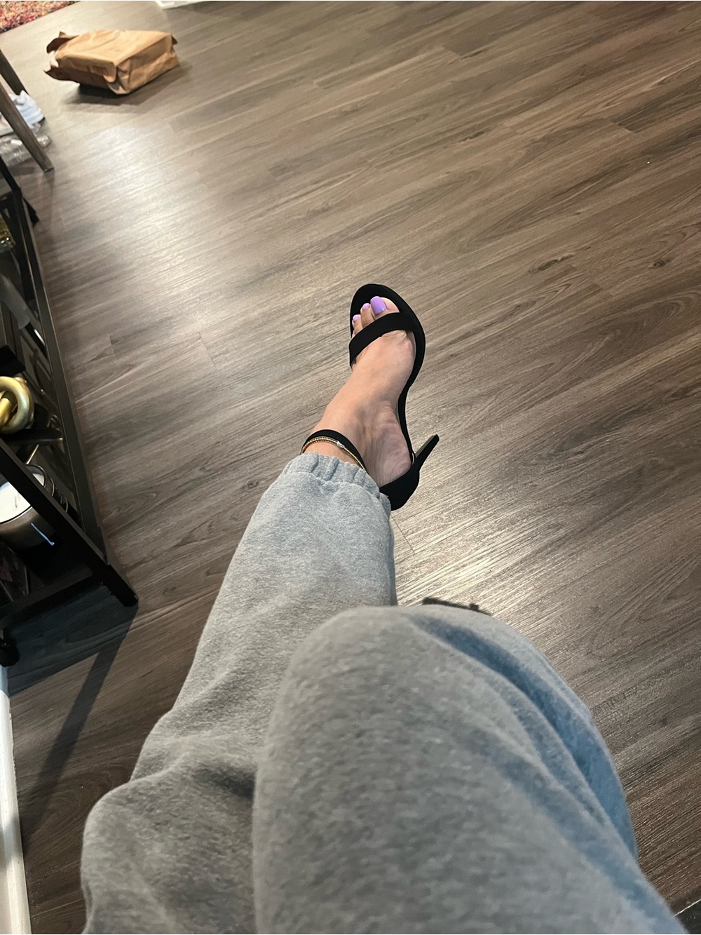 IDIFU Black Ankle-Strap Stiletto Heels with Purple Toenail Accent - Picture 7 of 7